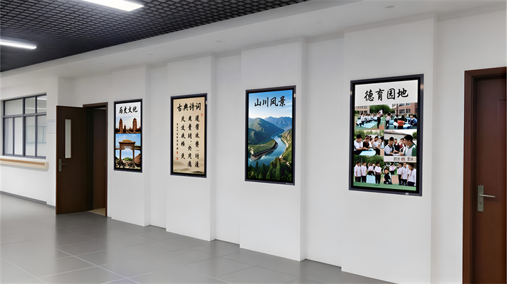 校園文化走廊壁掛廣告機(jī):容大彩晶助力校園鑄就智慧教育新陣地
